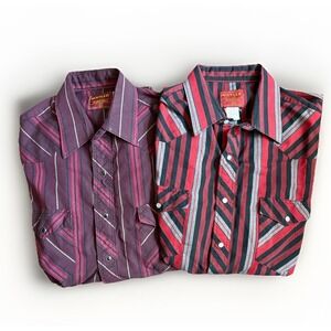 Rustler Shirts 2 XL Western X-Long Tails Pearl Snap Cowboy 16 1/2 Brush Popper